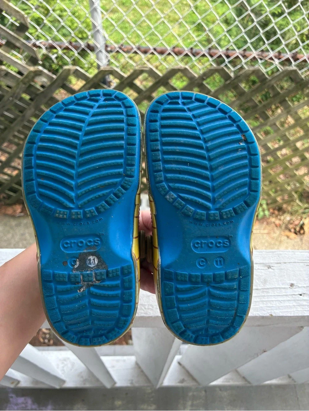 CROCS Kids Woody Cow-Print Clogs in Light Blue, Brown & Red